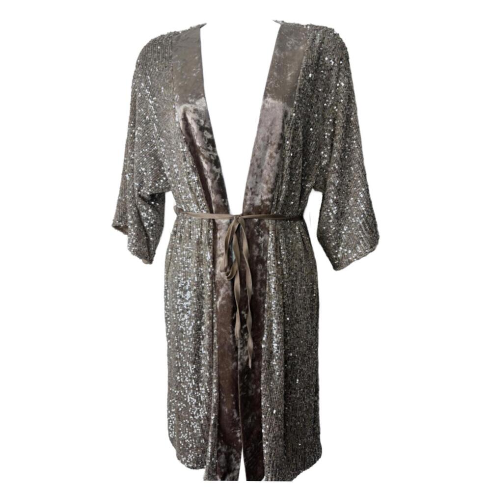 So Women's Sz XS/S Champagne Sequin Duster Cardigan(1962)
